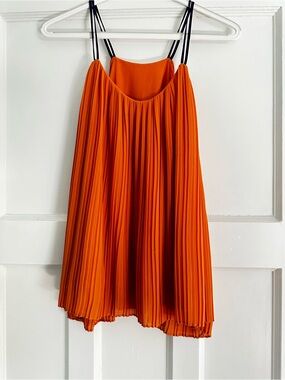 Lost April Pleated Cold-Shoulder Dress | Tangerine Orange | Size M